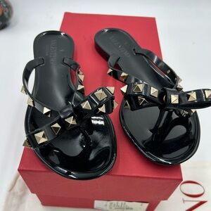 Women's Valentino, Garavani rock, stud, thong sandals with pyramid studs size 36